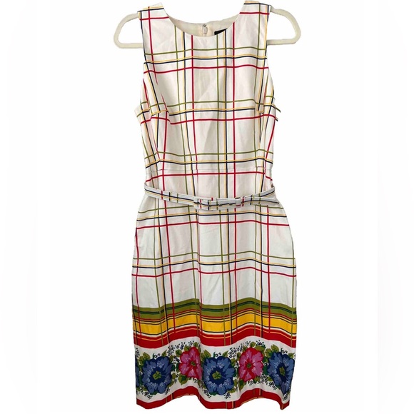 J.Crew Belted Bi-stretch Cotton Dress with a Beautiful Floral Border - Picture 6 of 11